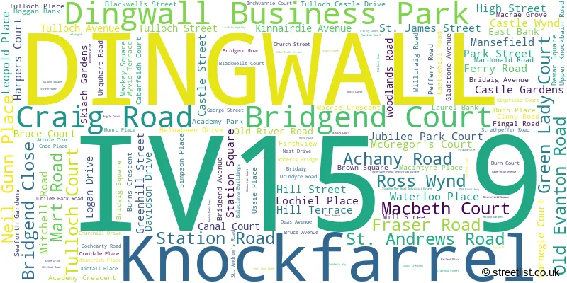 A word cloud for the IV15 9 postcode
